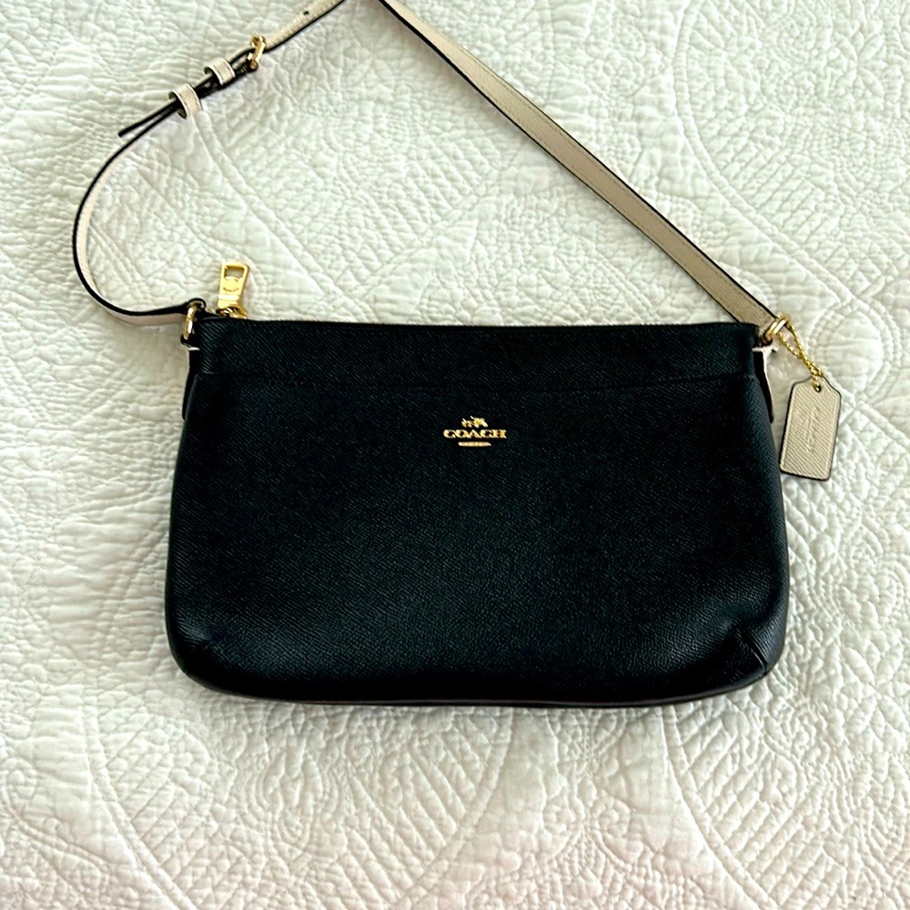 Coach Navy and White Crossbody Bag with Gold-Tone Hardware